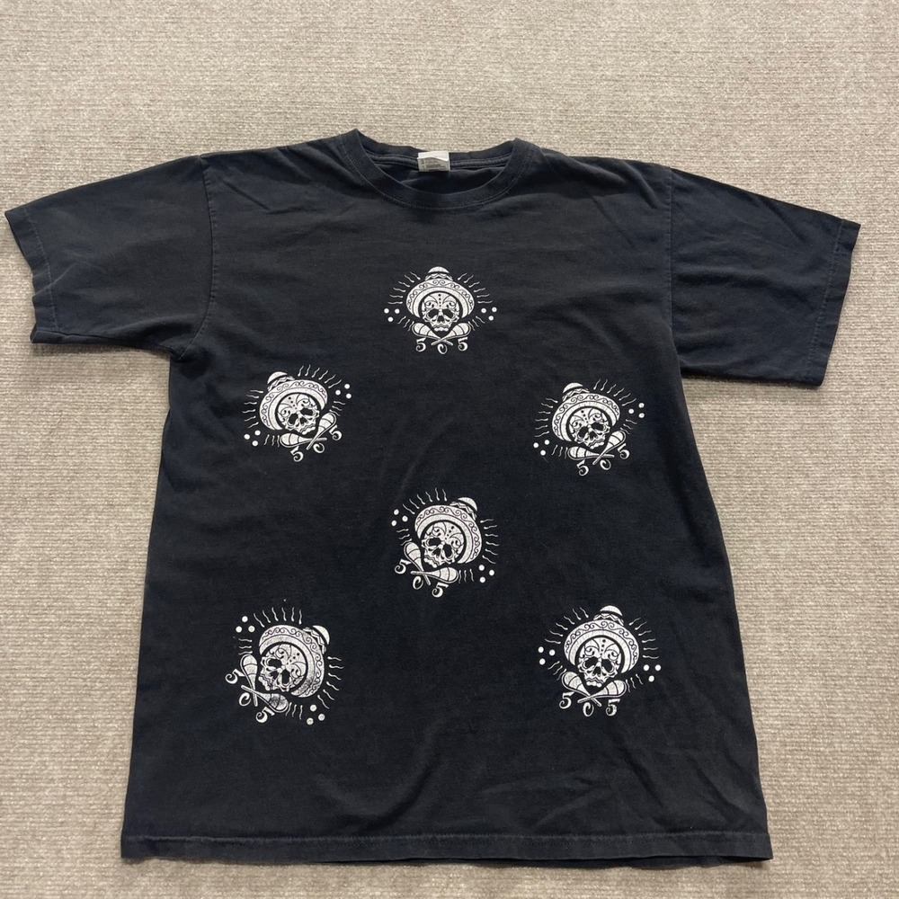 Vtg Anvil Day of the Dead Skeleton Faded Black T-shirt Men's‎ L